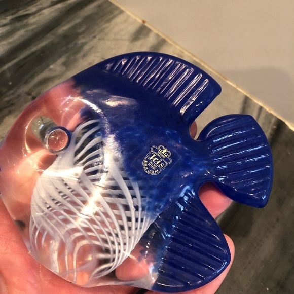 Czech Republic Art Glass Fish Figurine Blue White Lattice Swirl Labeled - Picture 4 of 8